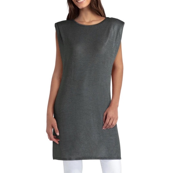 H Halston | Gray Tunic Knit Shoulder Pad Top - Picture 1 of 11